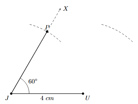 Step 4: Draw an arc from U with a radius of 4cm